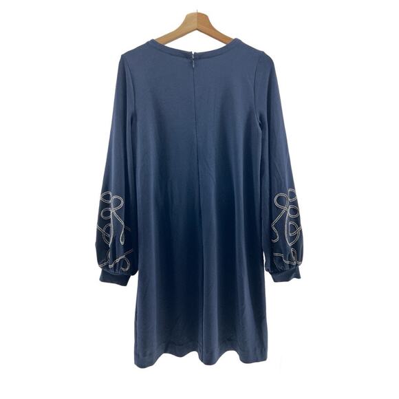 Ann Taylor SMALL Dark Blue Mini Shift Dress Long Balloon Sleeve Scoop Neck - Picture 2 of 10